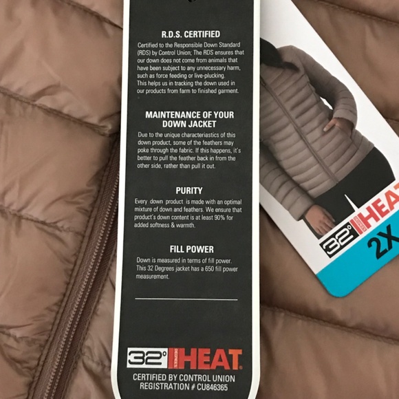 32 DEGREES Down Puffer Jacket Heat Ultra Light Taupe NWT Women's Plus Size 2X - Picture 11 of 16